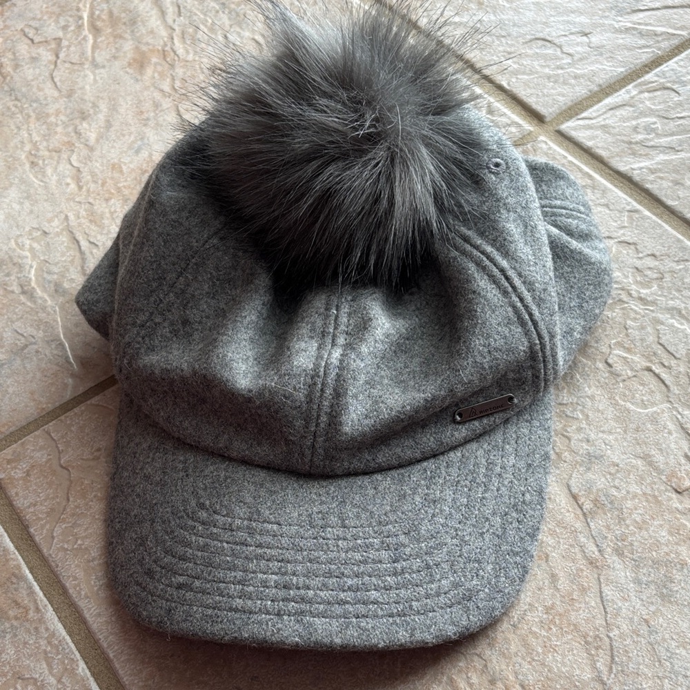 Gray Cap with Pom Pom